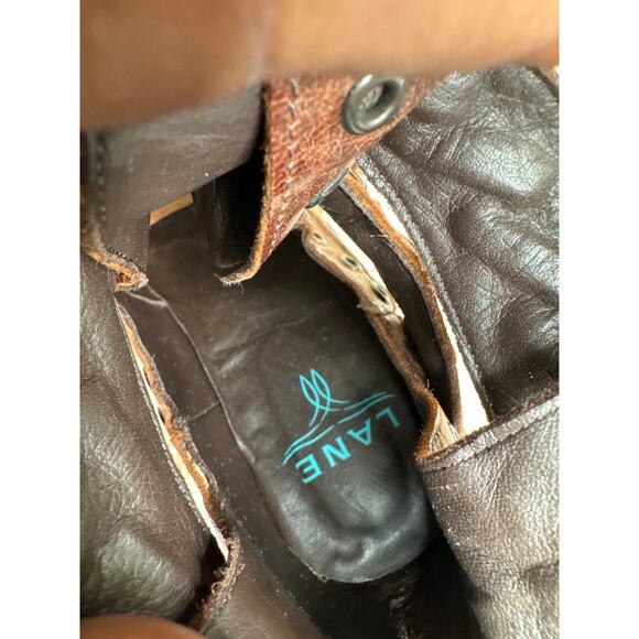 Lane Studded Leather Ankle Boots 9.5 Brown Western Cowgirl Strappy Booties - Picture 8 of 8
